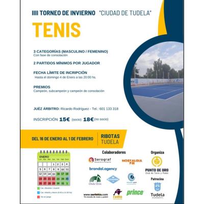 IIII Torneo de Invierno "Ciudad de Tudela. Tenis 16 enero a 1 febrero 2026