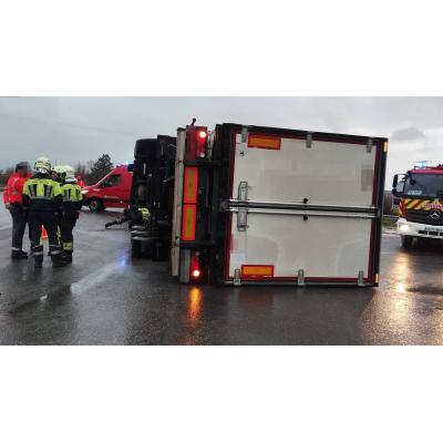 VÍDEO | Un camión vuelca en Tudela con decenas de gorrines que quedan amontonados en la carretera