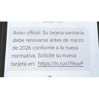 Salud advierte de una estafa por SMS: no está solicitando la renovación de la tarjeta sanitaria
