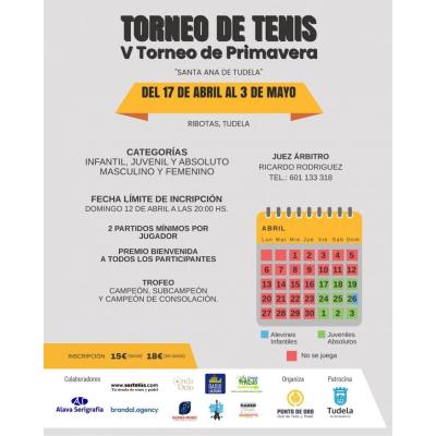 V Torneo de Primavera de Tenis. 17 abril a 3 de mayo 2026