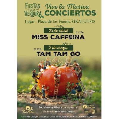 Miss Caffeina y Tam Tam Go! actuarán el 25 de abril y el 2 de mayo, respectivamente, en los conciertos de las Fiestas de la Verdura 2026