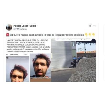 La Policía Local de Tudela alerta de un bulo sobre un supuesto abusador de menores