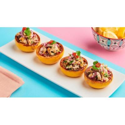 Buen menú: ceviche de berberechos, calabaza rellena y bizcocho de yogur