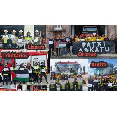 Bomberos de toda Navarra piden la liberación de su compañero "secuestrado" por Israel: 'Patxi askatu, Palestina aurrera'