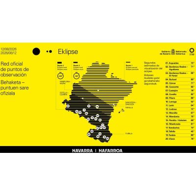 Eclipse en Navarra: este es el mapa de los 20 puntos oficiales que acogerán a más de 50.000 personas