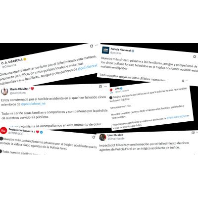 De María Chivite a Osasuna: instituciones y entidades muestran su pesar por la muerte de cinco policías forales