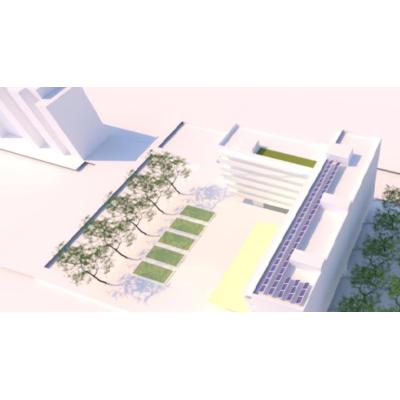 Un edificio en forma de 'L' con 80 viviendas protegidas y una gran plaza para un barrio de Pamplona